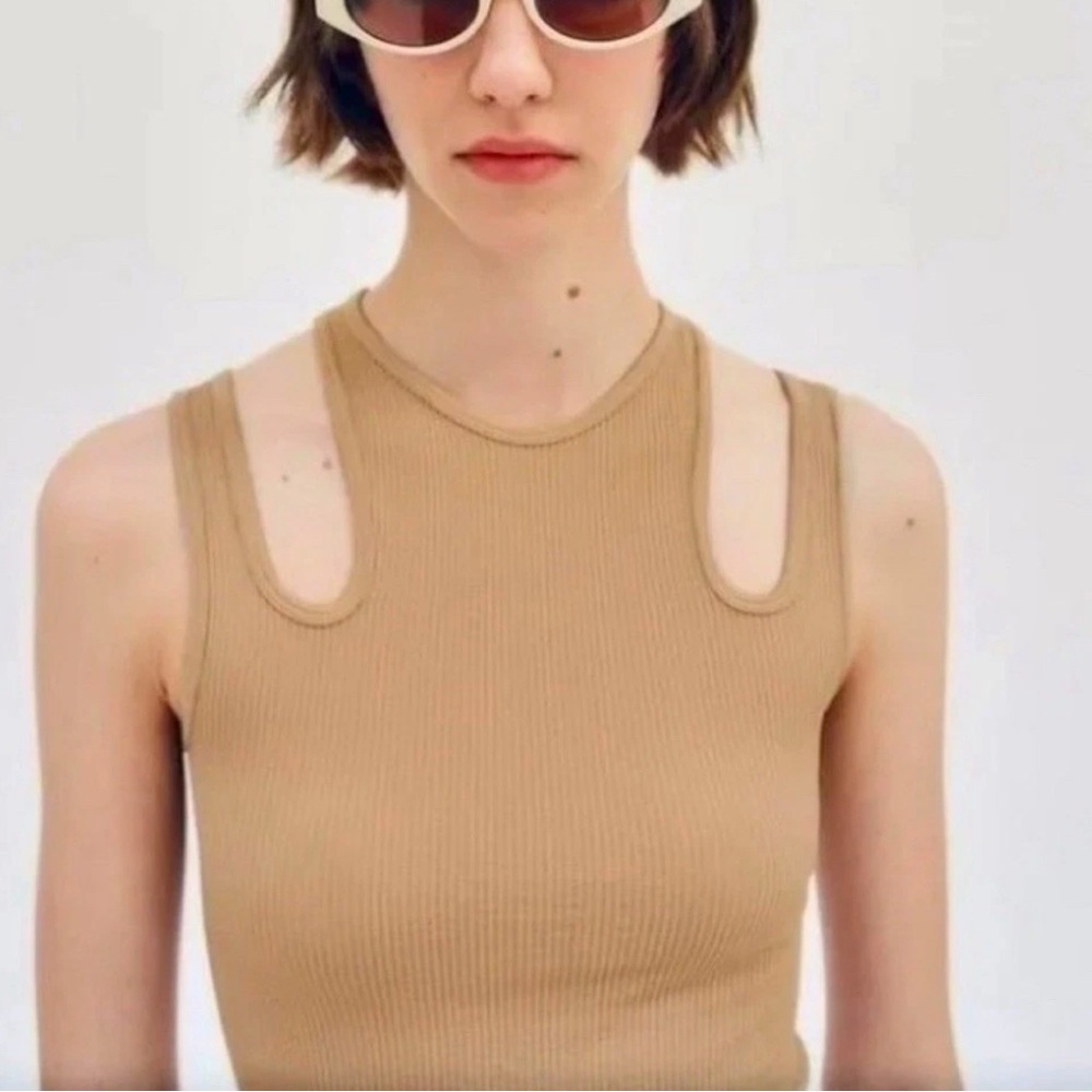 Zara Tan Ribbed Tank Top